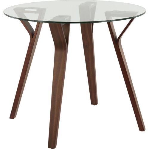 Folia 35" Round Dinette Table in Walnut Wood & Clear Glass